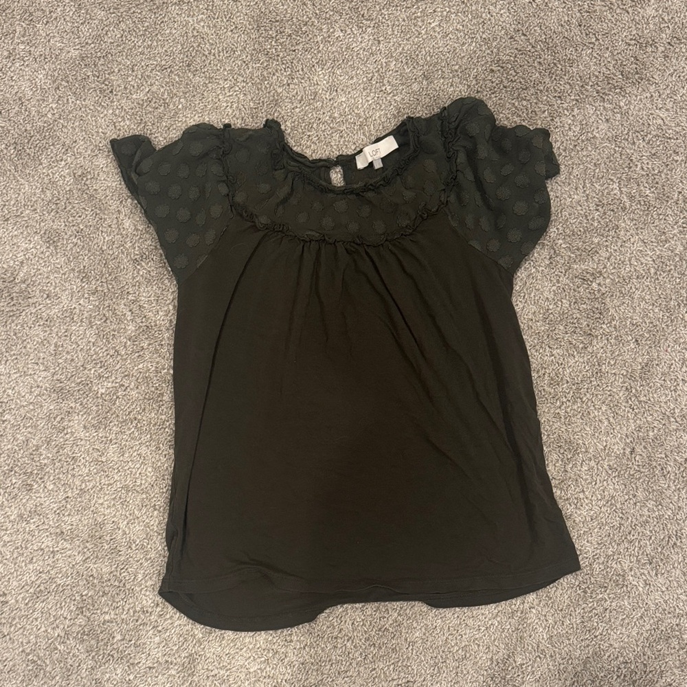 LOFT Dark Green Floral Blouse